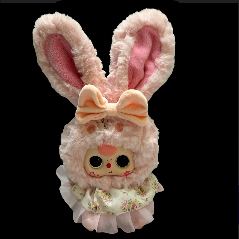 Baby Three Lily Rabbit Fluffy Pink Doll with Bow